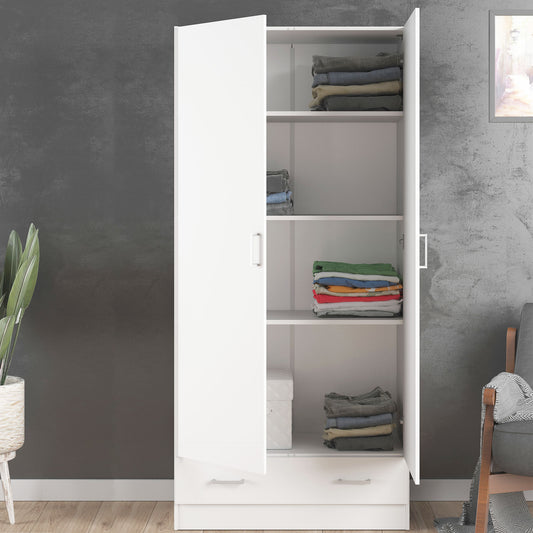 Space Wardrobe with 2 Doors + 1 Drawer in White 1750