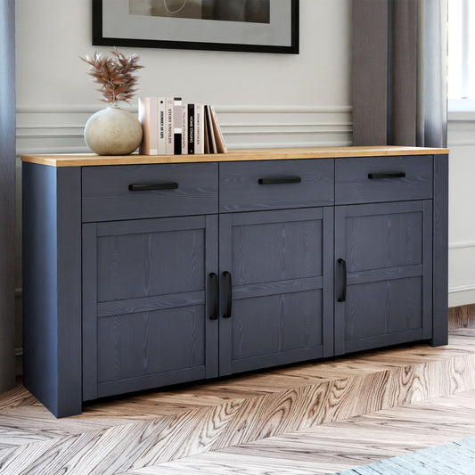 Bohol 3 Door 3 Drawer Sideboard in Riviera Oak/Navy