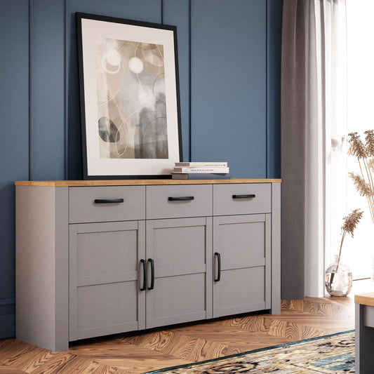 Bohol 3 Door 3 Drawer Sideboard in Riviera Oak/Grey