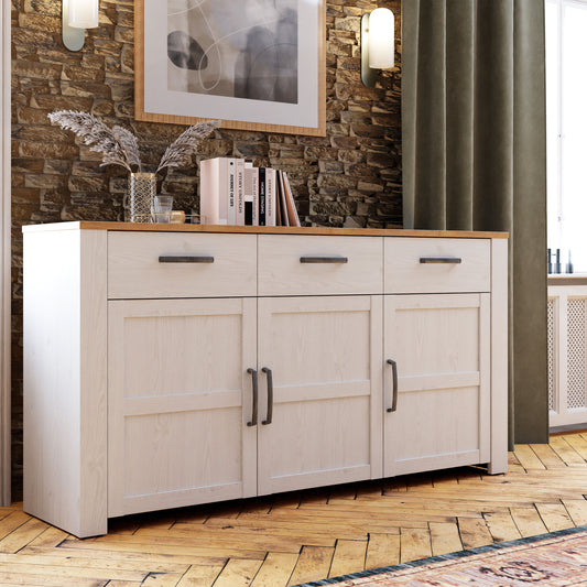 Bohol 3 Door 3 Drawer Sideboard in Riviera Oak/White