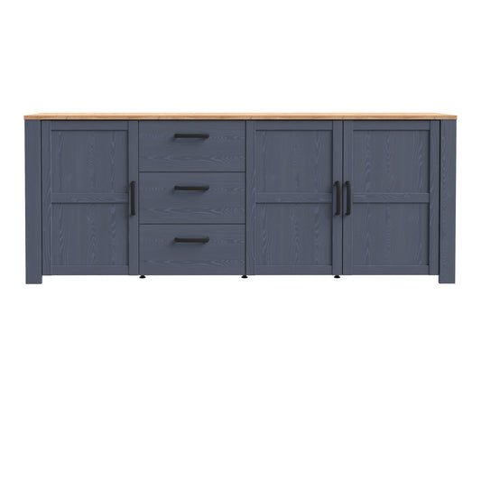 Bohol Large Sideboard 3 Door 3 Drawer in Riviera Oak/Navy