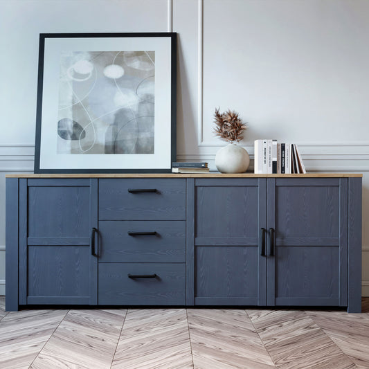 Bohol Large Sideboard 3 Door 3 Drawer in Riviera Oak/Navy
