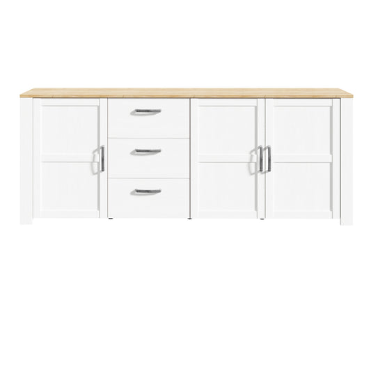 Bohol 3 Door 3 Drawer Large Sideboard in Riviera Oak/White