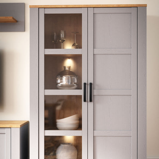 Bohol 2 Door Display Cabinet in Riviera Oak/Grey Oak