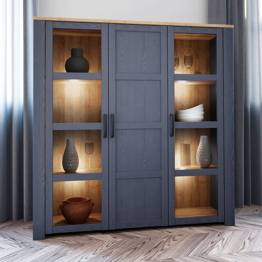 Bohol 3 Door Large Display Cabinet in Riviera Oak/Navy