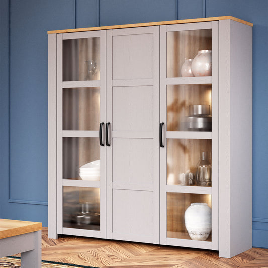 Bohol 3 Door Large Display Cabinet in Riviera Oak/Grey Oak