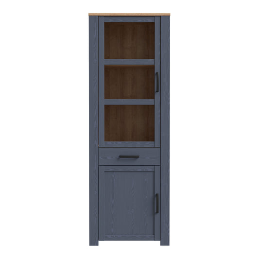 Bohol 2 Door 1 Drawer Narrow Display Cabinet in Riviera Oak/Navy