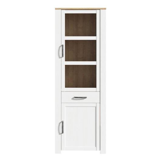 Bohol 2 Door 1 Drawer Narrow Display Cabinet in Riviera Oak/White