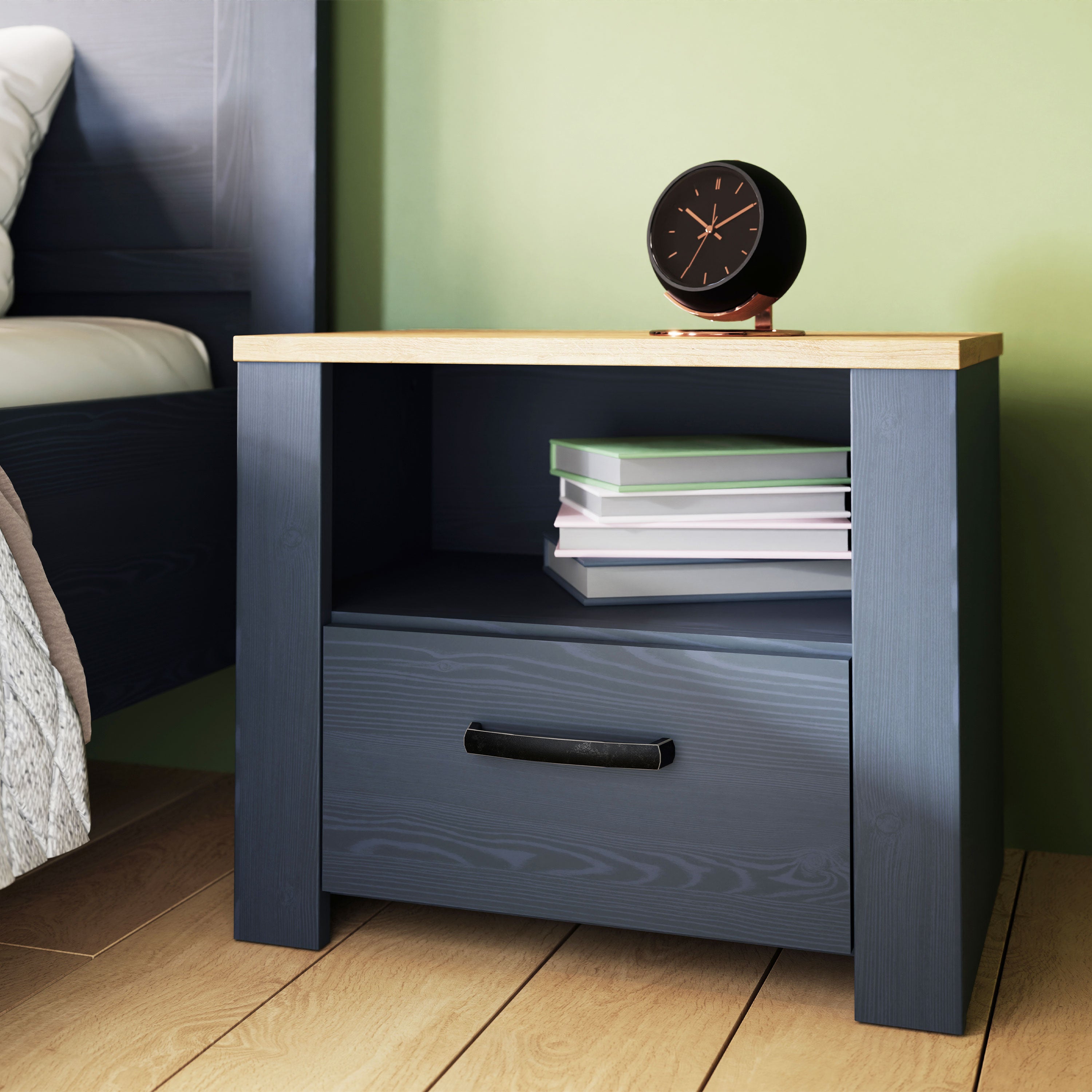 Bohol Bedside Table in Navy/Riviera Oak Bohol Bedside Table in Navy/Riviera Oak