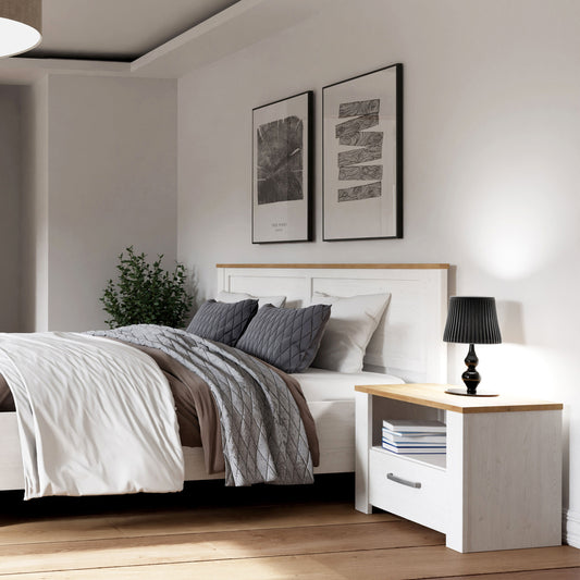 Bohol Bedside Table in White/Riviera Oak