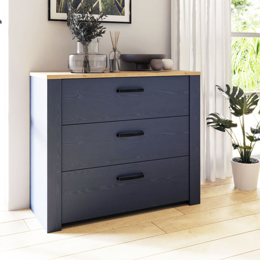 Bohol Chest of 3 Drawers in Navy/Riviera Oak