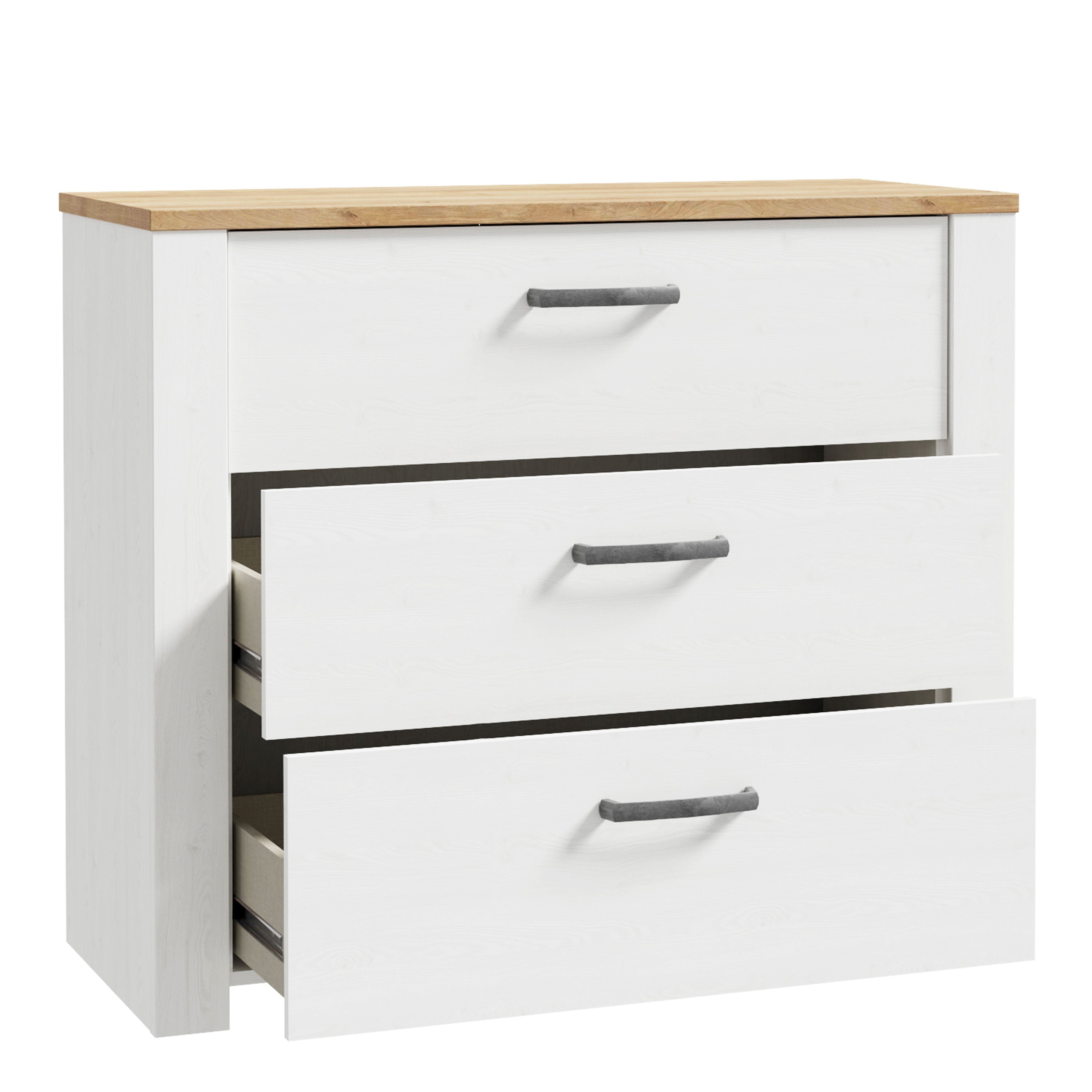 Bohol Chest of 3 Drawers in White/Riviera Oak Bohol Chest of 3 Drawers in White/Riviera Oak