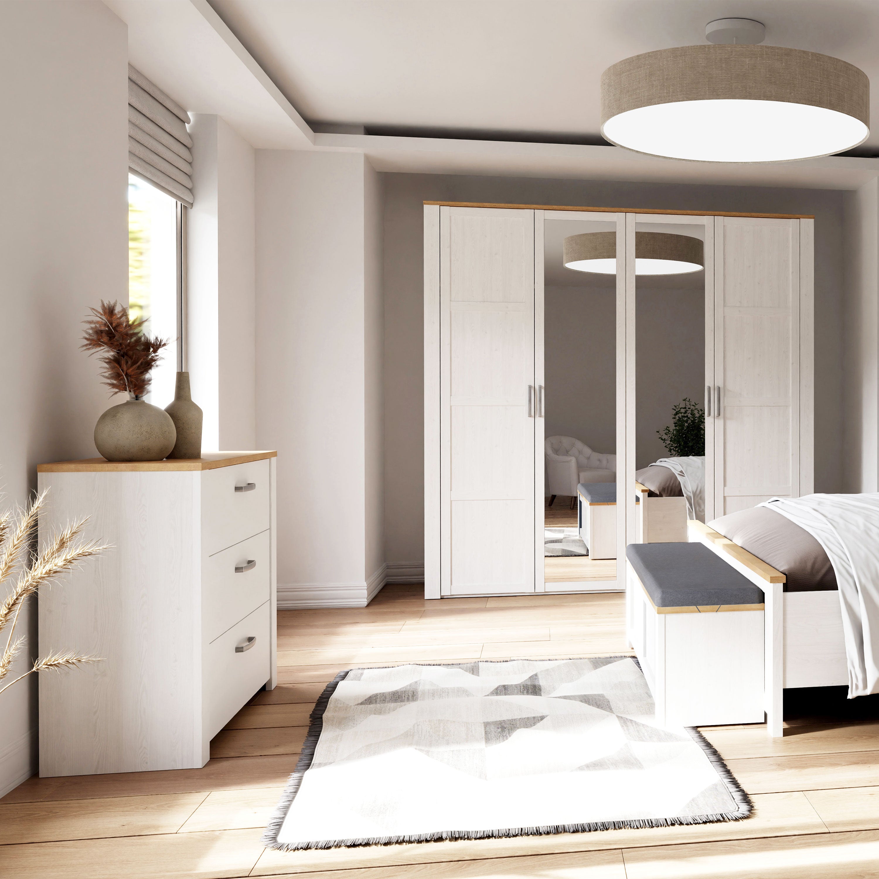 Bohol Chest of 3 Drawers in White/Riviera Oak Bohol Chest of 3 Drawers in White/Riviera Oak