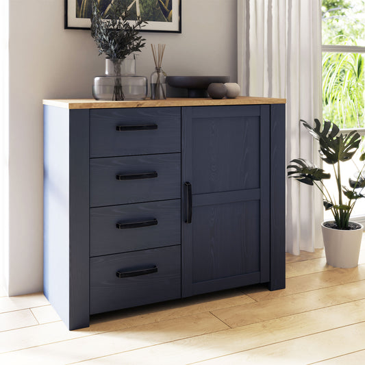 Bohol Chest of 4 Drawers with 1 Door in Navy/Riviera Oak