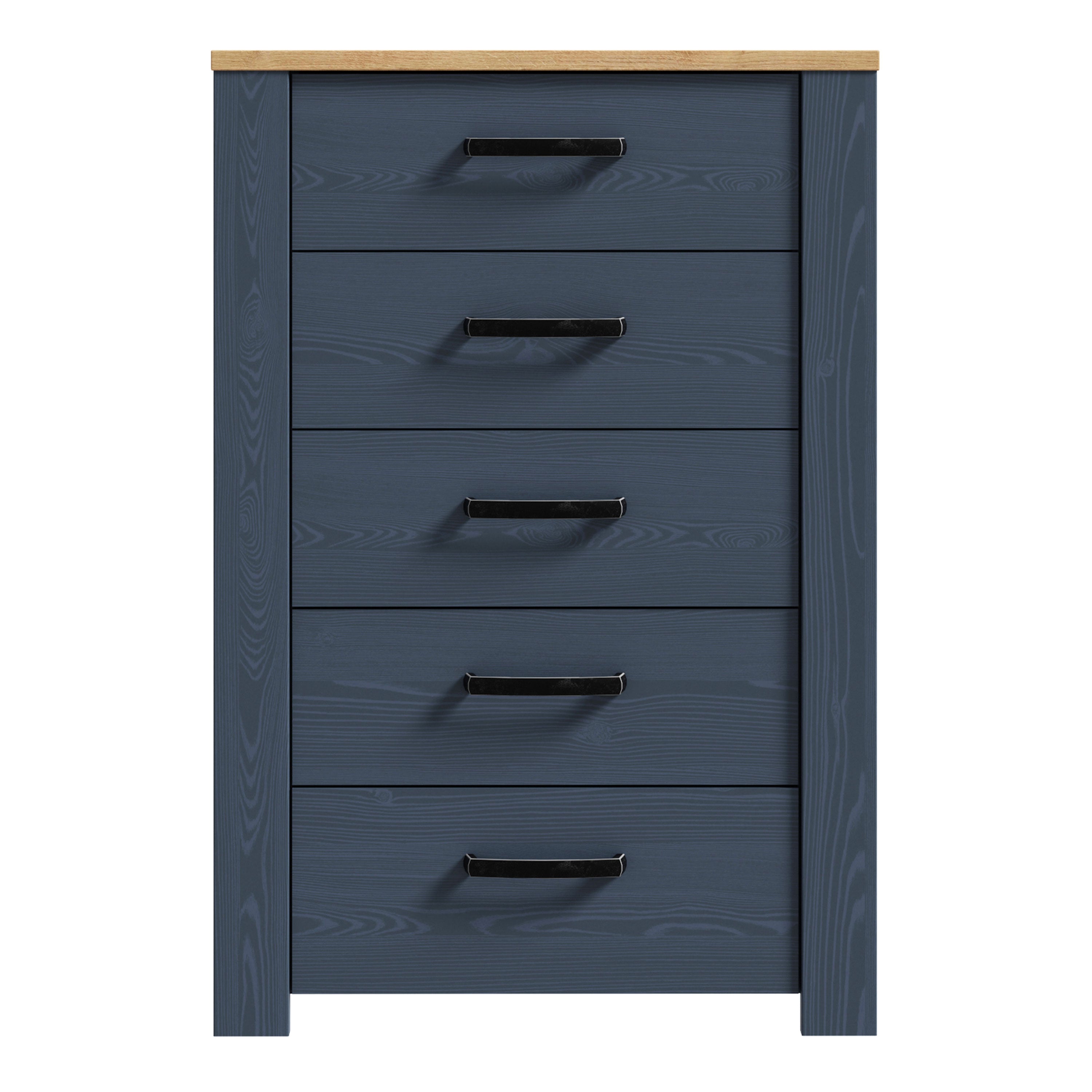 Bohol Narrow Chest of 5 Drawers in Navy/Riviera Oak Bohol Narrow Chest of 5 Drawers in Navy/Riviera Oak