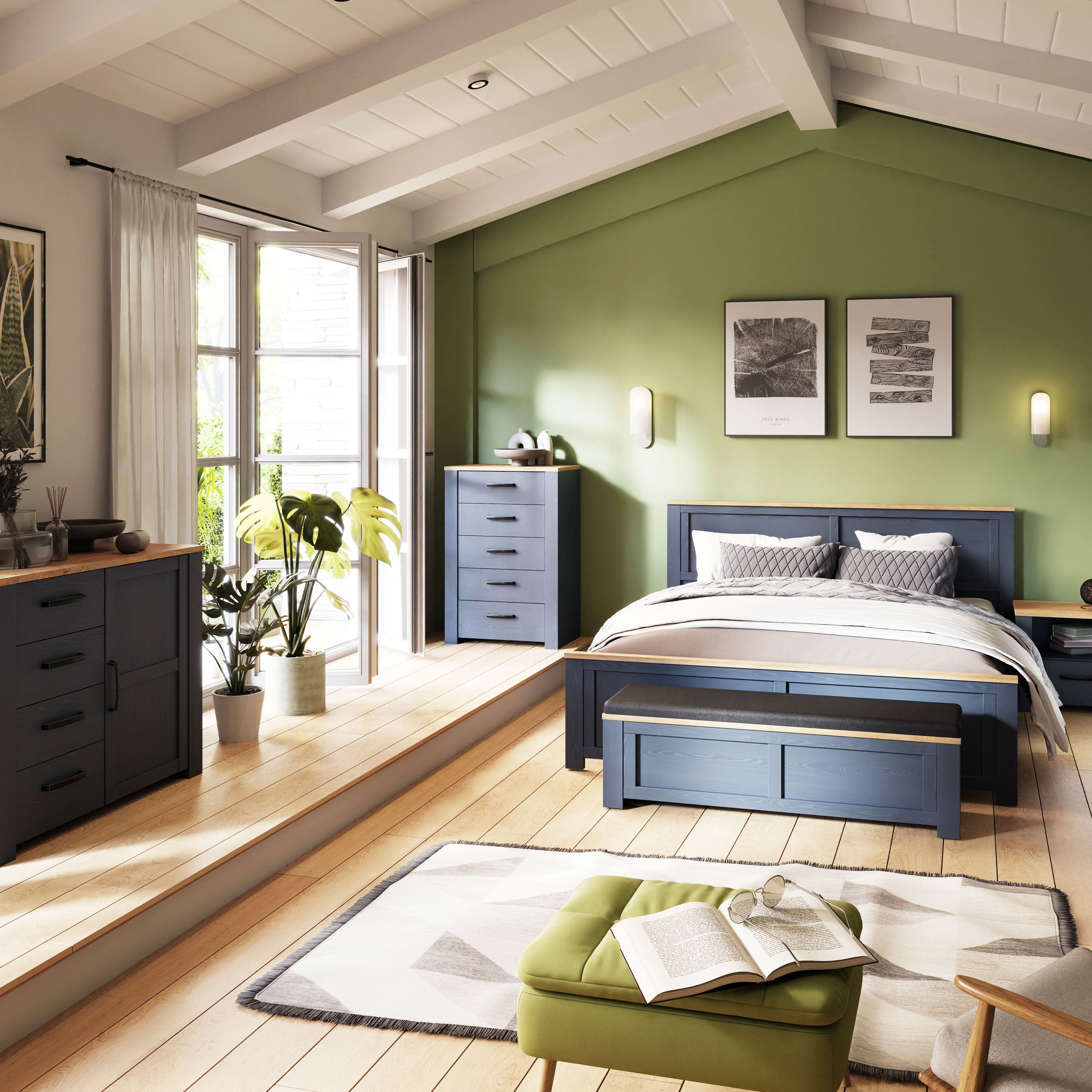 Bohol Narrow Chest of 5 Drawers in Navy/Riviera Oak Bohol Narrow Chest of 5 Drawers in Navy/Riviera Oak