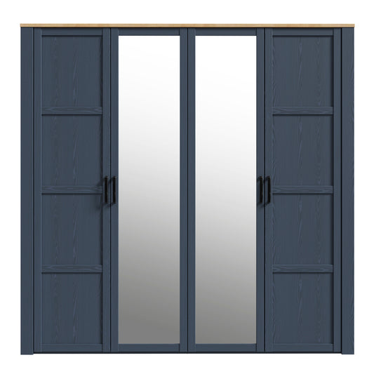 Bohol 2 Door 2 Mirrored Door Wardrobe in Navy/Riviera Oak