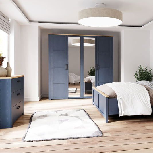 Bohol 2 Door 2 Mirrored Door Wardrobe in Navy/Riviera Oak