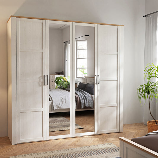 Bohol 2 Door 2 Mirrored Door Wardrobe in White/Riviera Oak