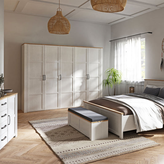 Bohol 5 Door Wardrobe in White/Riviera Oak
