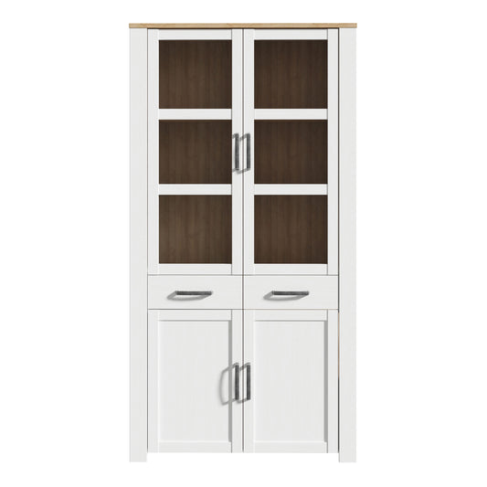 Bohol Display Cabinet 4 Door 2 Drawer in White/Riviera Oak