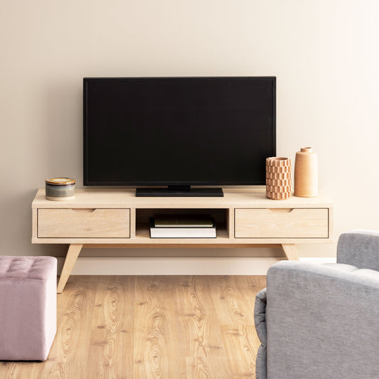 A-Line TV Unit with 2 Drawers in White Oak