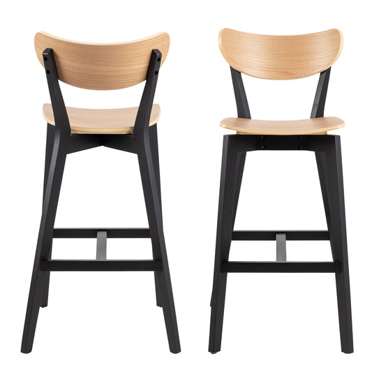 Roxby Bar Stool, Black and Oak Set of 2