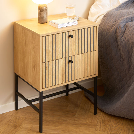 Albany 2 Drawer Bedside Table in Oak/Black Legs