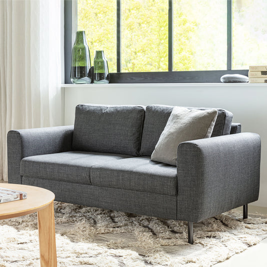 Omaha 2 Seater Sofa in Basel Dark Grey 19 Fabric, Base Matt Black Steel