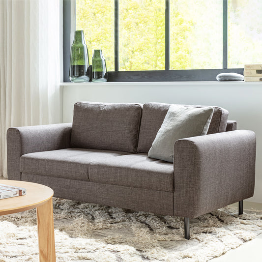 Omaha 2 Seater Sofa in Basel Light Grey Brown 34 Fabric, Base Matt Black Steel