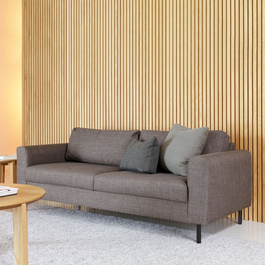 Omaha 3 Seater Sofa in Basel Light Grey Brown 34 Fabric, Base Matt Black Steel