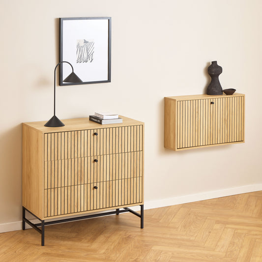 Albany Chest of 3 Drawers in Oak/Black Legs