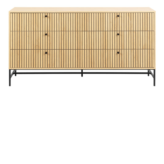 Albany Wide Chest of 6 Drawers in Oak/Black Legs