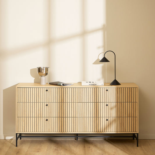 Albany Wide Chest of 6 Drawers in Oak/Black Legs