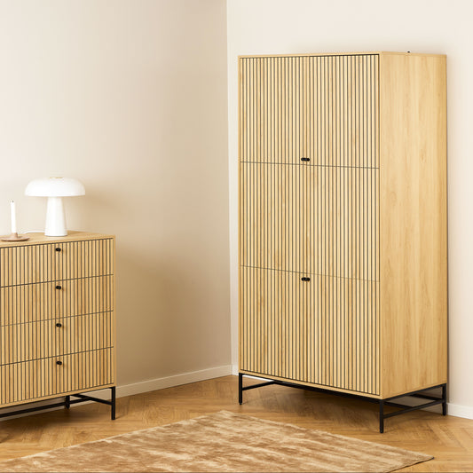 Albany Wardrobe 4 Doors in Black/Oak