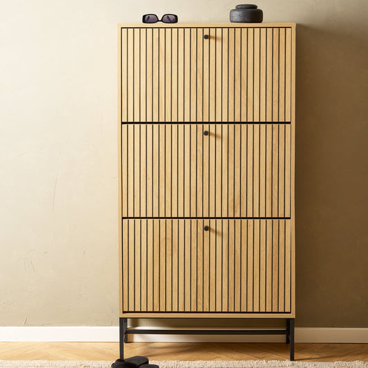 Albany Shoe Cabinet 3 Flip Down Doors in Oak/Black Legs