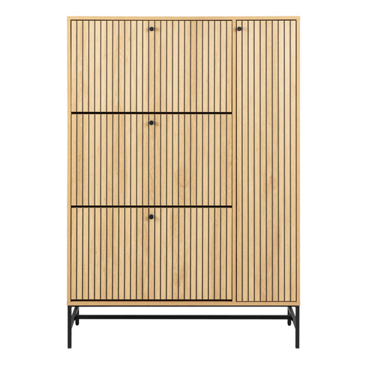 Albany Shoe Cabinet 3 Flip Down Doors 1 Pull Open Door in Oak/Black Legs