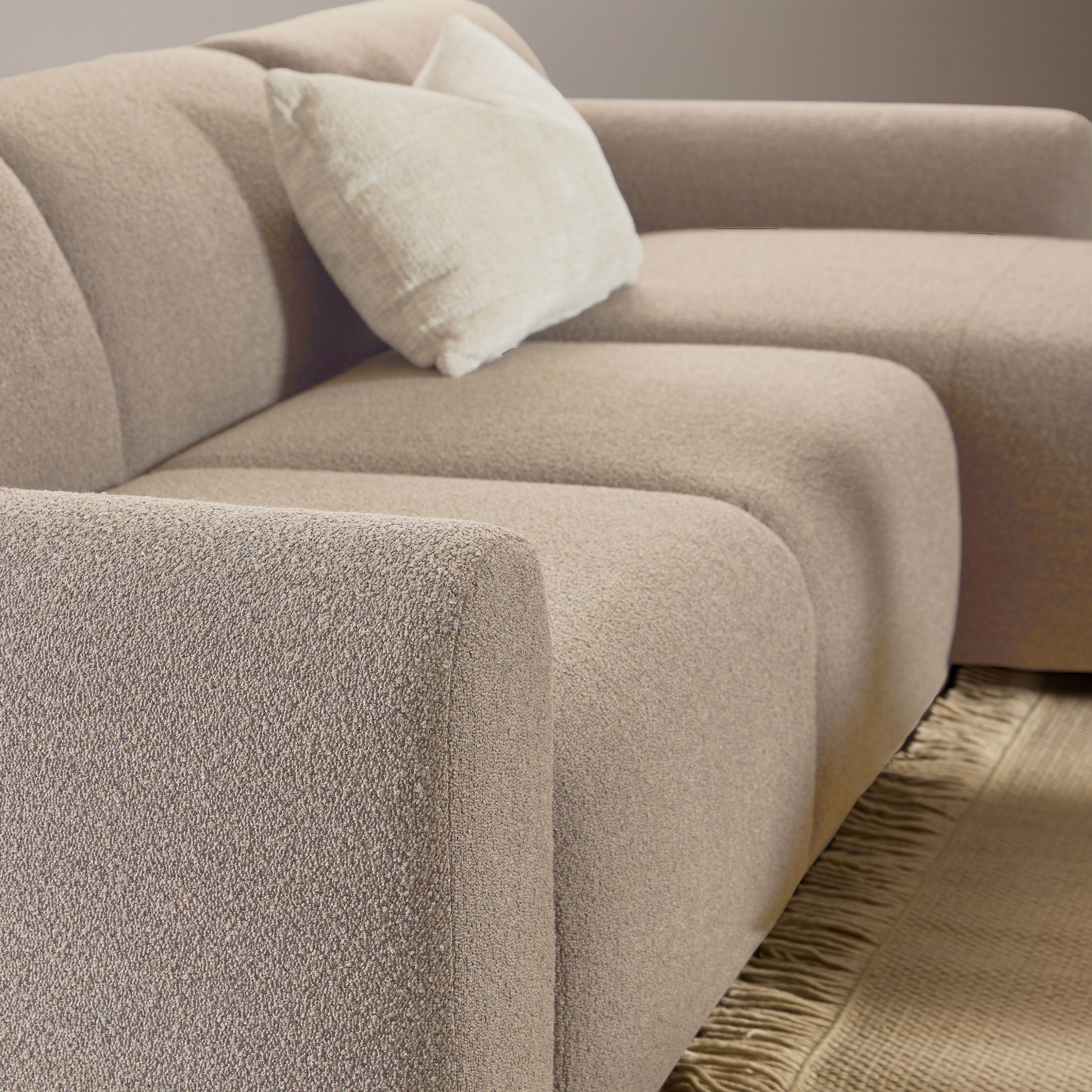 Midfield 2 Seater Chaiselongue Sofa RHF (Reversible Module) in Beige Cona Boucle 1 Fabric, Base in Matt Black Midfield 2 Seater Chaiselongue Sofa RHF (Reversible Module) in Beige Cona Boucle 1 Fabric, Base in Matt Black