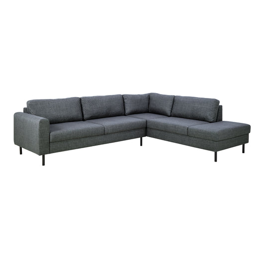 Omaha Corner Sofa With Open End RHF, in Basel Dark Grey 19 Fabric, Base Matt Black Steel
