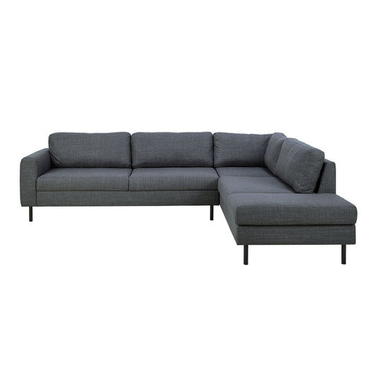 Omaha Corner Sofa With Open End RHF, in Basel Dark Grey 19 Fabric, Base Matt Black Steel