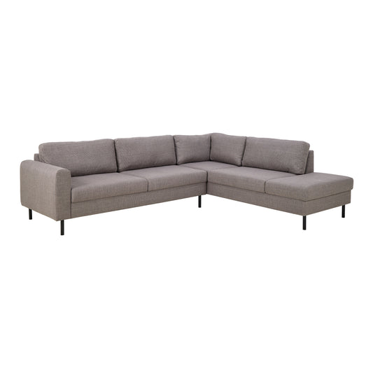 Omaha Corner Sofa With Open End RHF, in Basel Light Grey Brown 34 Fabric, Base Matt Black Steel