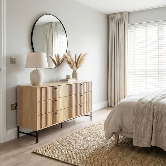Albany Wide Chest of 6 Drawers in Oak/Black Legs
