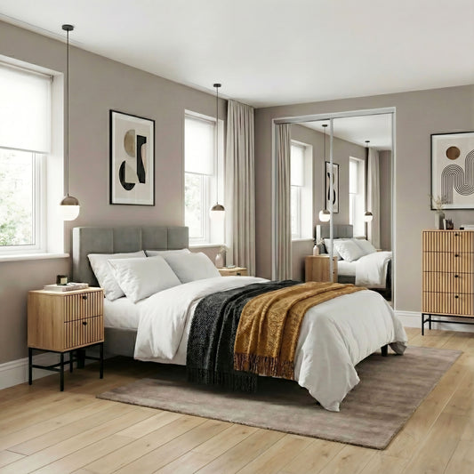 Albany 2 Drawer Bedside Table in Oak/Black Legs