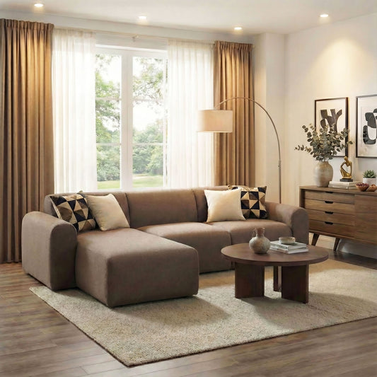 Midfield 2 Seater Chaiselongue Sofa LHF (Reversible Module) in Taupe Cona Boucle 2 Fabric, Base in Matt Black