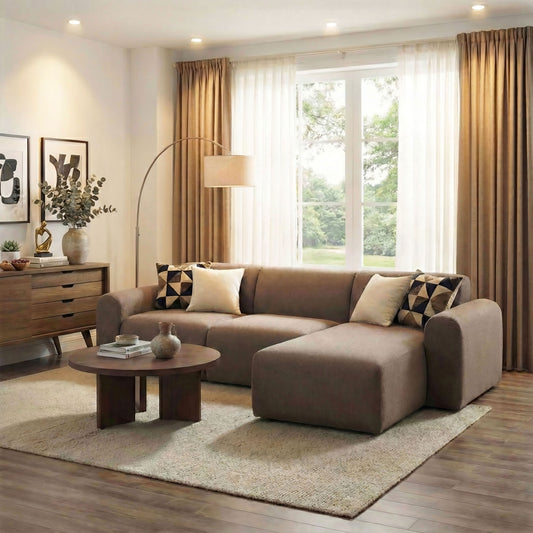 Midfield 2 Seater Chaiselongue Sofa RHF (Reversible Module) in Taupe Cona Boucle 2 Fabric, Base in Matt Black