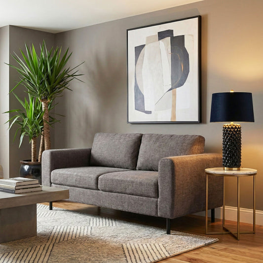 Omaha 2 Seater Sofa in Basel Light Grey Brown 34 Fabric, Base Matt Black Steel