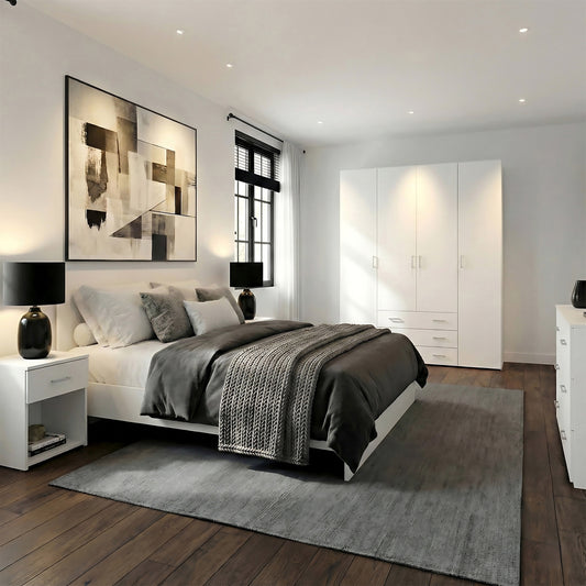 Space Wardrobe 4 Doors 3 Drawers in White 2000