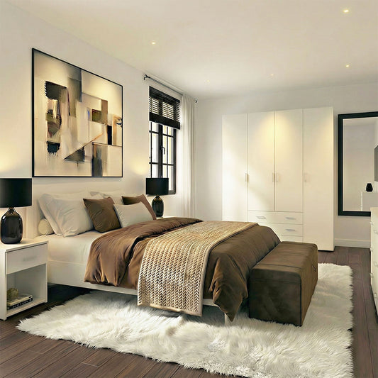 Space Wardrobe 4 Doors 3 Drawers in White 2000