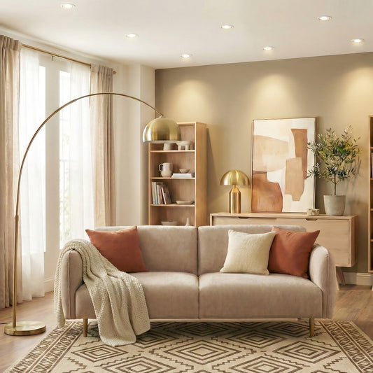 Westham 3 Seater Sofa in Fay Beige 05 Fabric, Base in Matt Oak