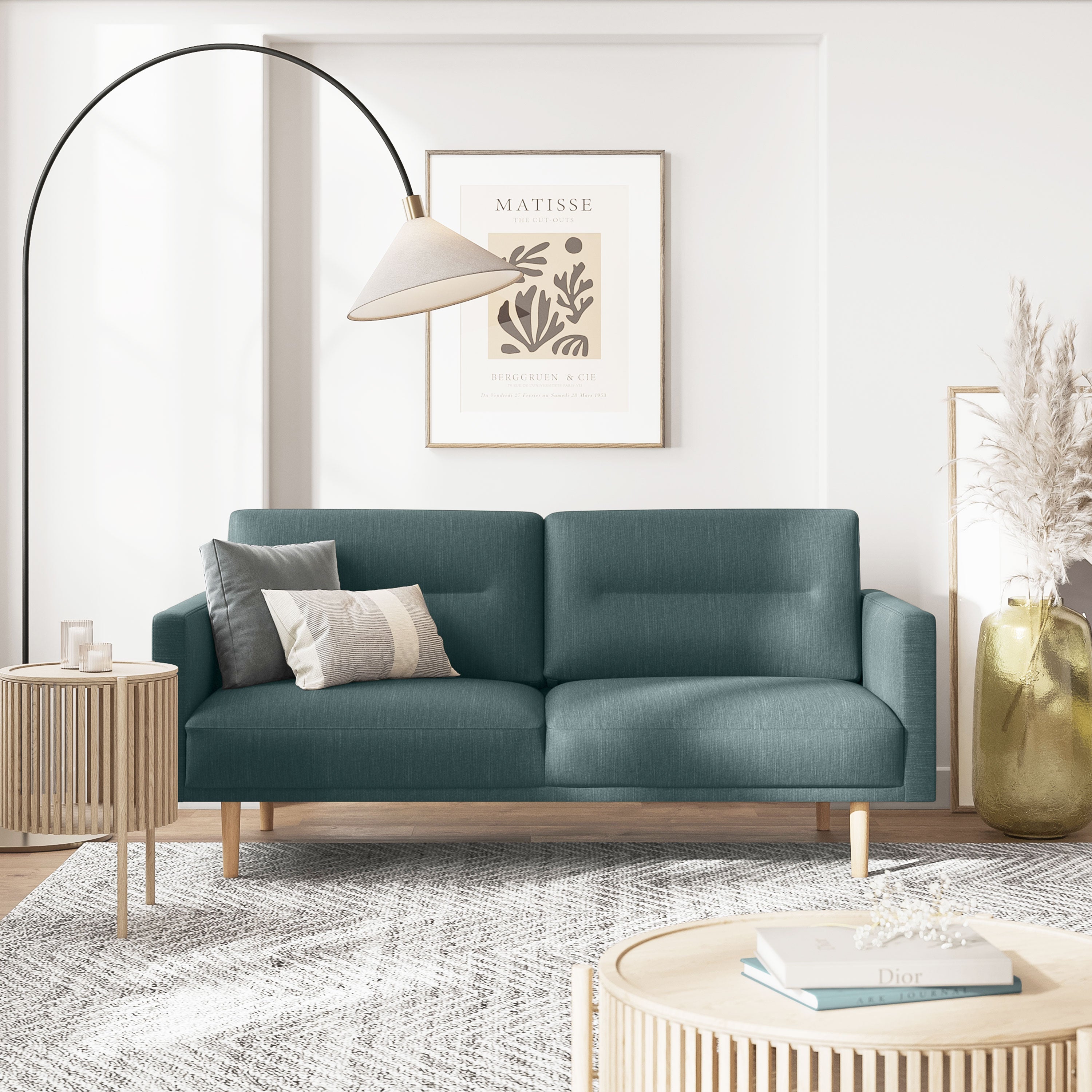 Larvik 2 Seater Sofa - Dark Green, Oak Legs